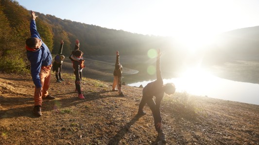 a group of people on a beach