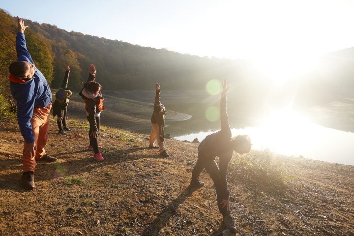 a group of people on a beach