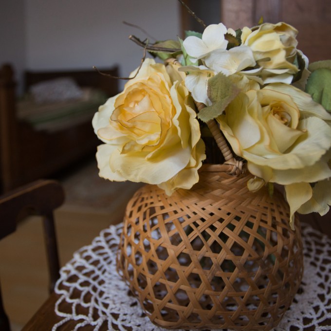 a vase of flowers on a table