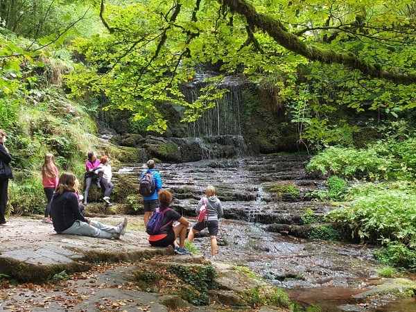 a group of people sitting in a tree