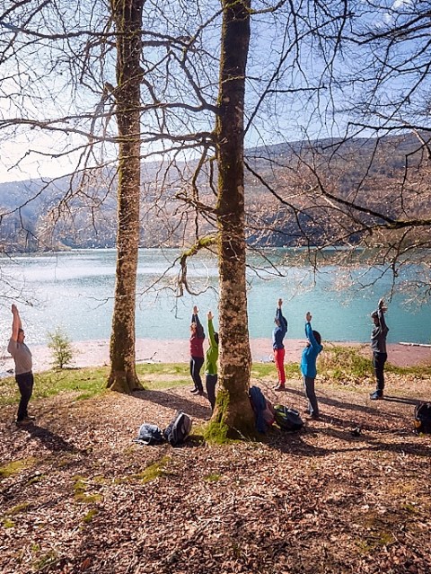 a person standing next to a tree