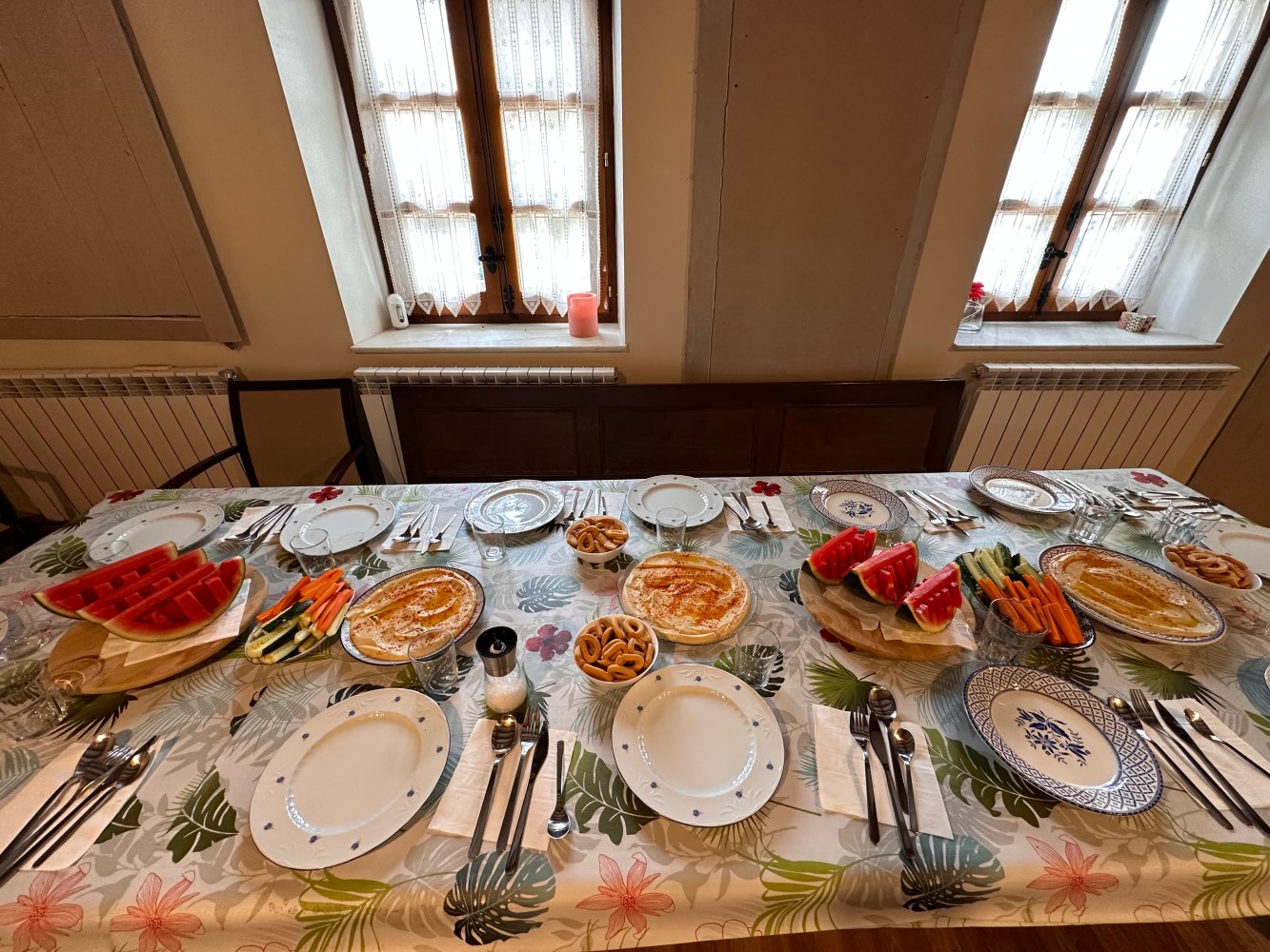 a table topped with plates of food on a plate