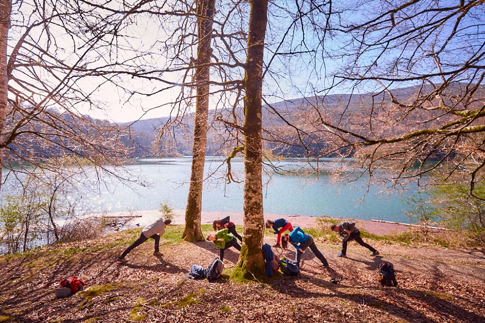 a group of people riding on the back of a park