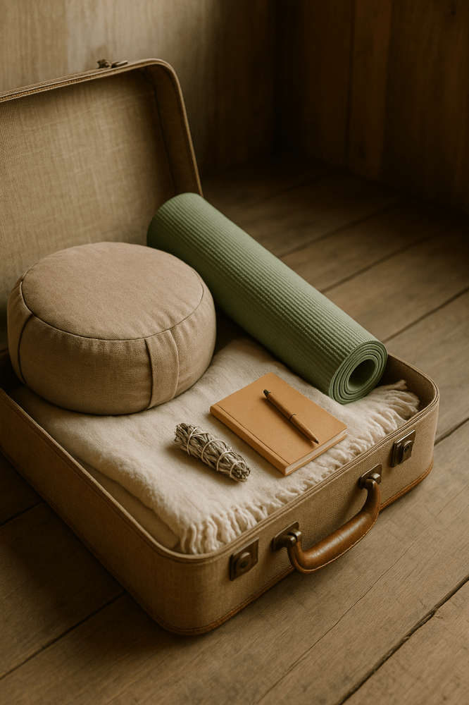 a piece of luggage sitting on top of a wooden table
